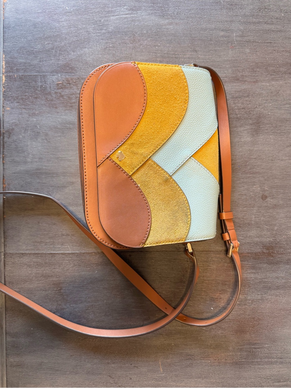 kate spade Colorblock Leather & Suede Crossbody in Mustard, Cream & Tan - Picture 2 of 5